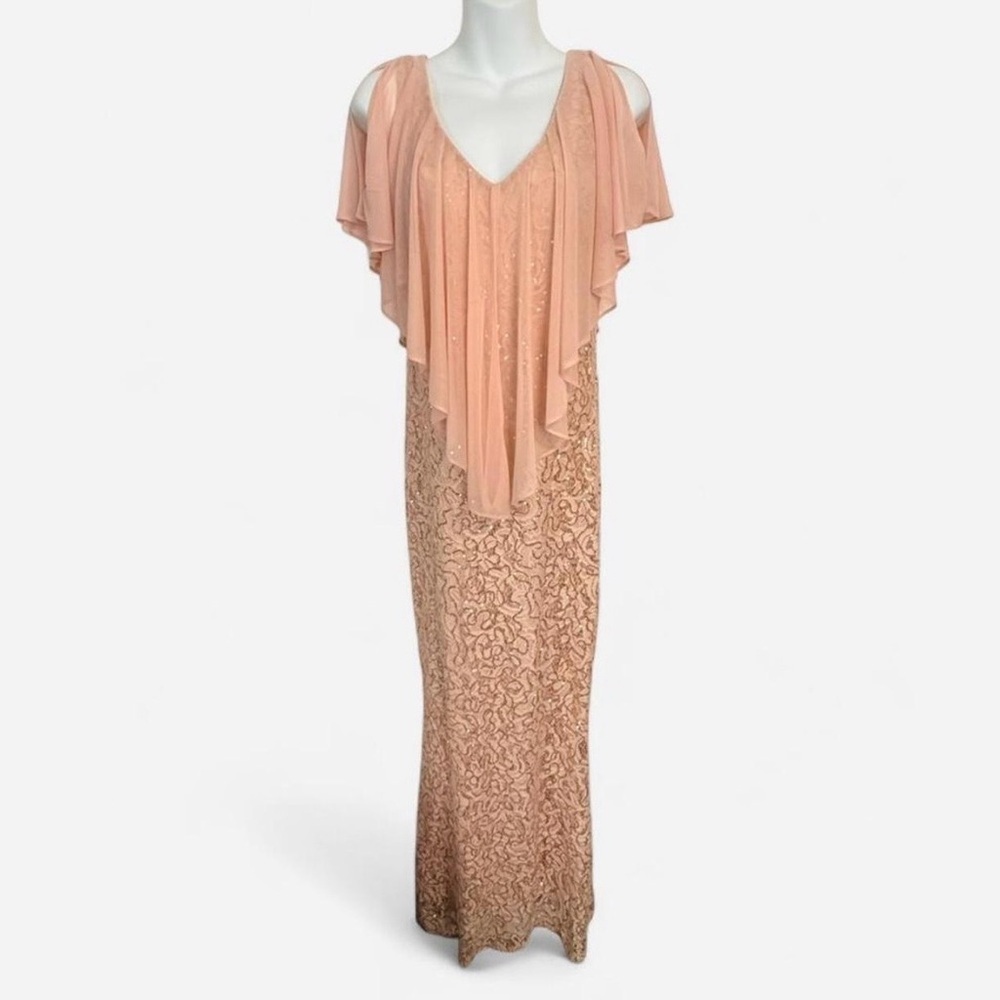 Marina Blush Pink Sequin Formal Dress, Attached Capelet, Size 6